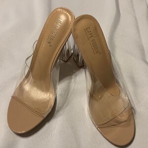 CAPE ROBBIN SIZE 9 Fusion clear open toe slip on w/block transparent heels